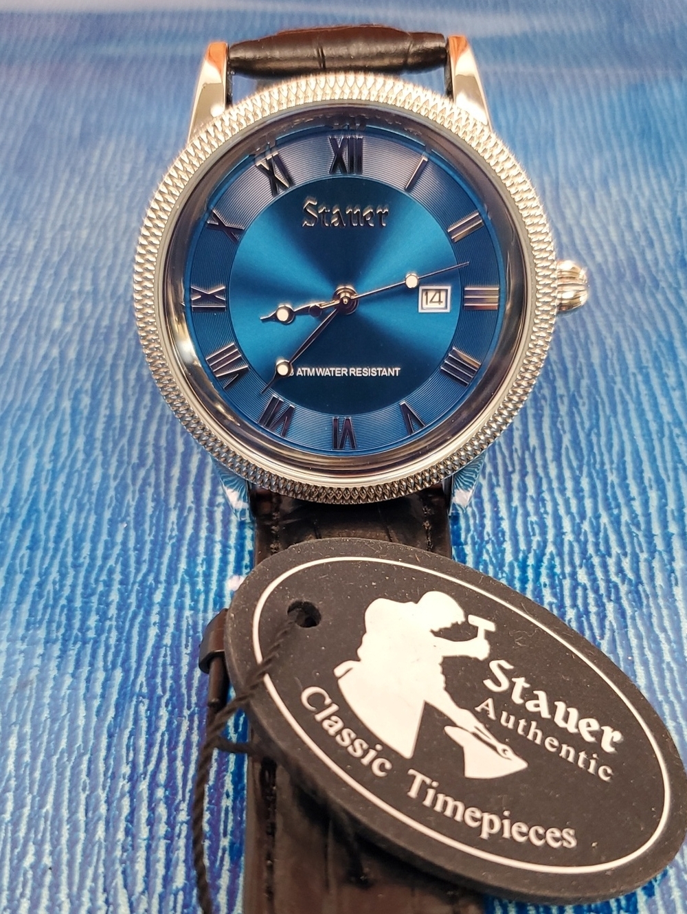 Stauer Blue Dial Men's Classic Leather Watch w/ 3AIM Japan Movement